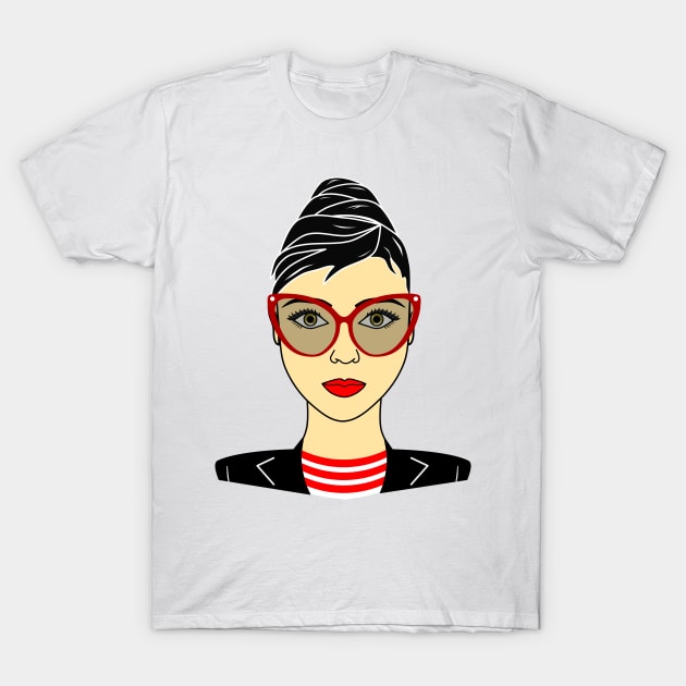 Lady Boss in Glasses – Cartoon Woman Face T-Shirt by Jahmar Anderson